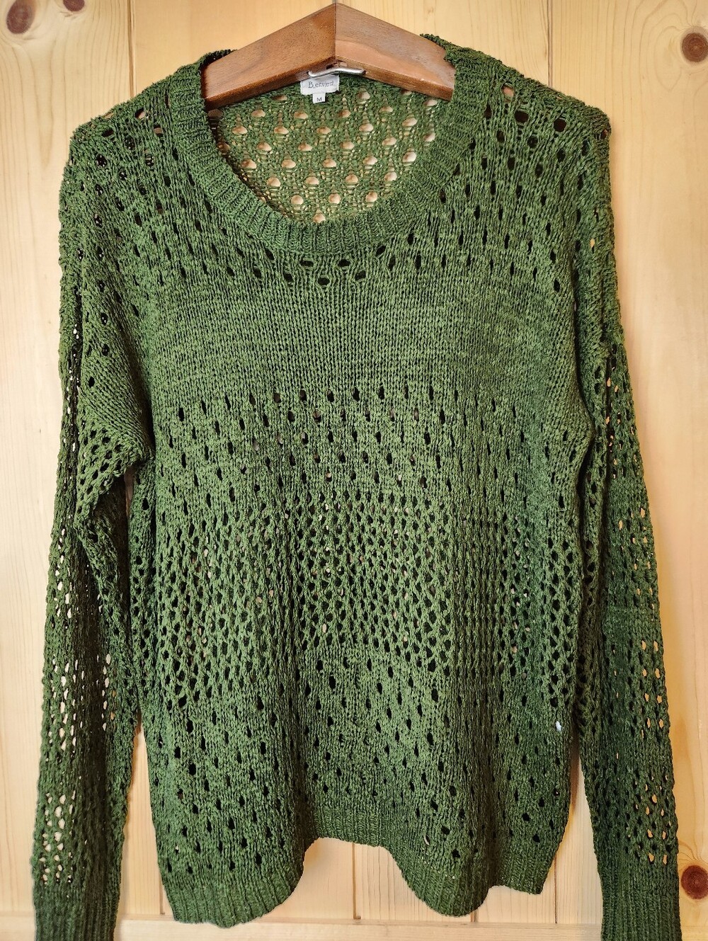 B_Envied Open Knit Crewneck Semi-Sheer Mesh Long Sleeve Sweater
